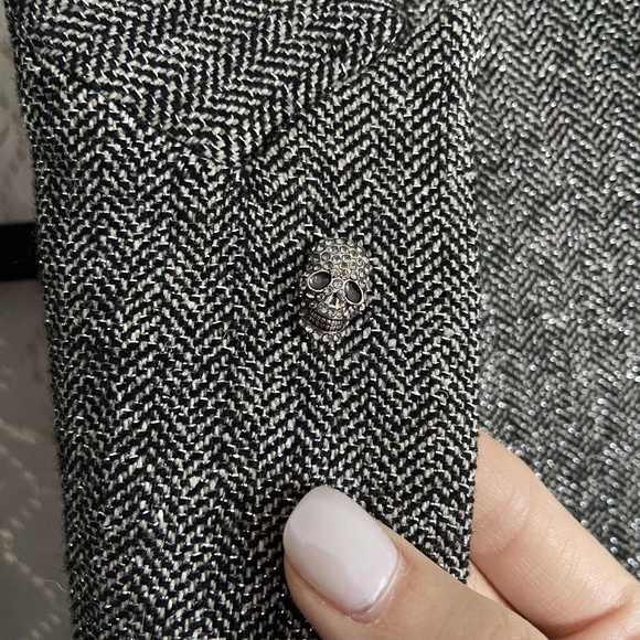 ZADIG & VOLTAIRE Herringbone metallic grey silver wool blazer removal skull pin - Picture 7 of 14